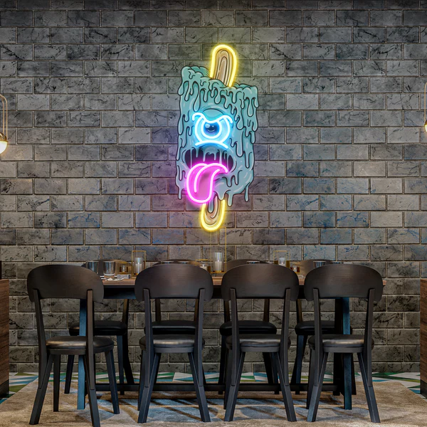 Blue Ice Cream With Face Artwork Led Neon Sign Light