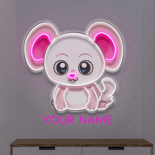 Custom Name Cute Baby Pink Mouse Artwork Led Neon Sign Light