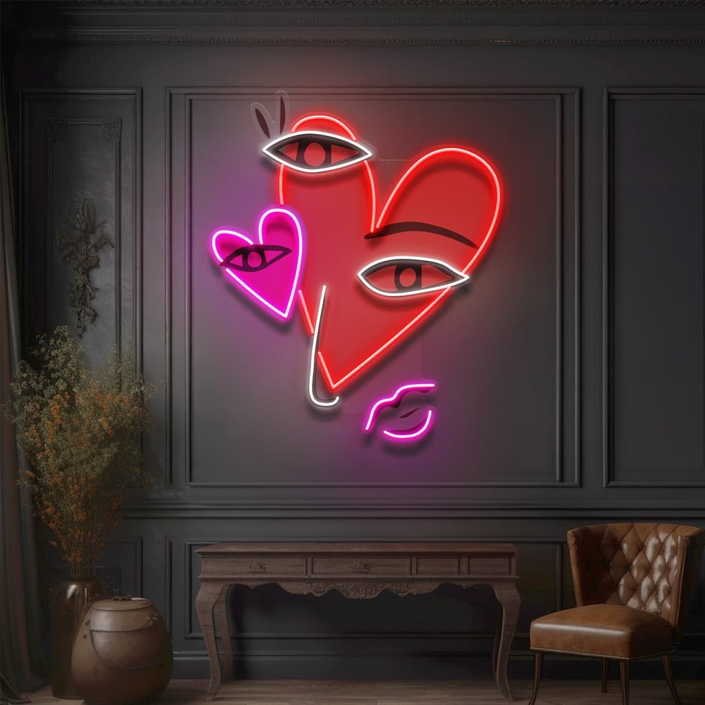 Abstract Face With Hearts LED Neon Sign Light - Image 4