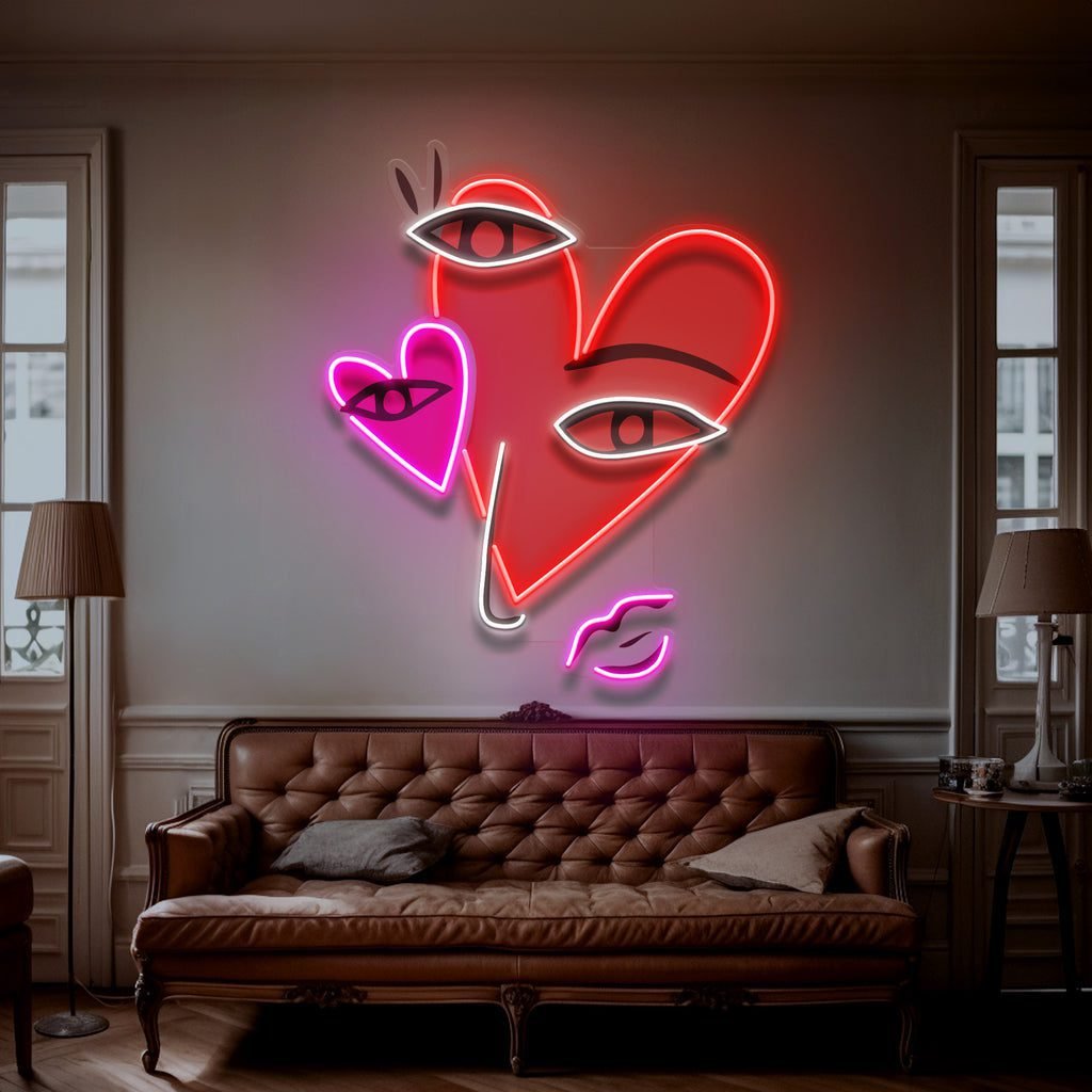 Abstract Face With Hearts LED Neon Sign Light - Image 3