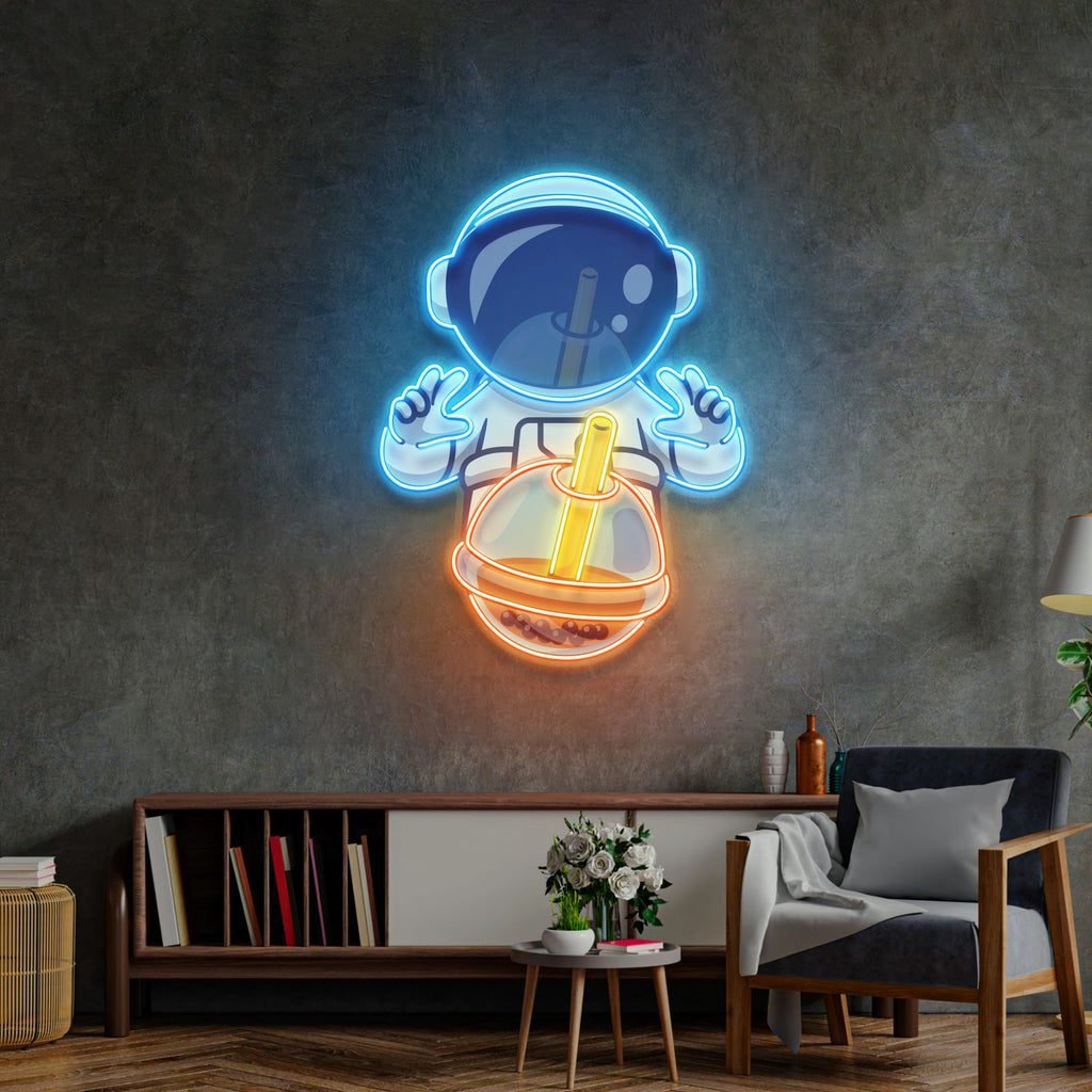 Astronaut Drinking Milktea LED Neon Sign Light Pop Art - Image 4