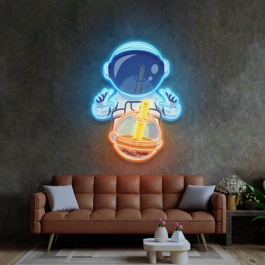 Astronaut Drinking Milktea LED Neon Sign Light Pop Art - Image 3