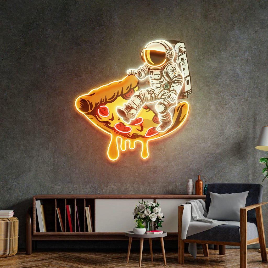 Astronaut on Pizza Mat Led Neon Acrylic Artwork - Image 3