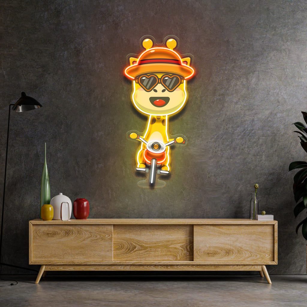 Cool Giraffe Riding A Motorcycle LED Neon Sign Light Pop Art - Image 3