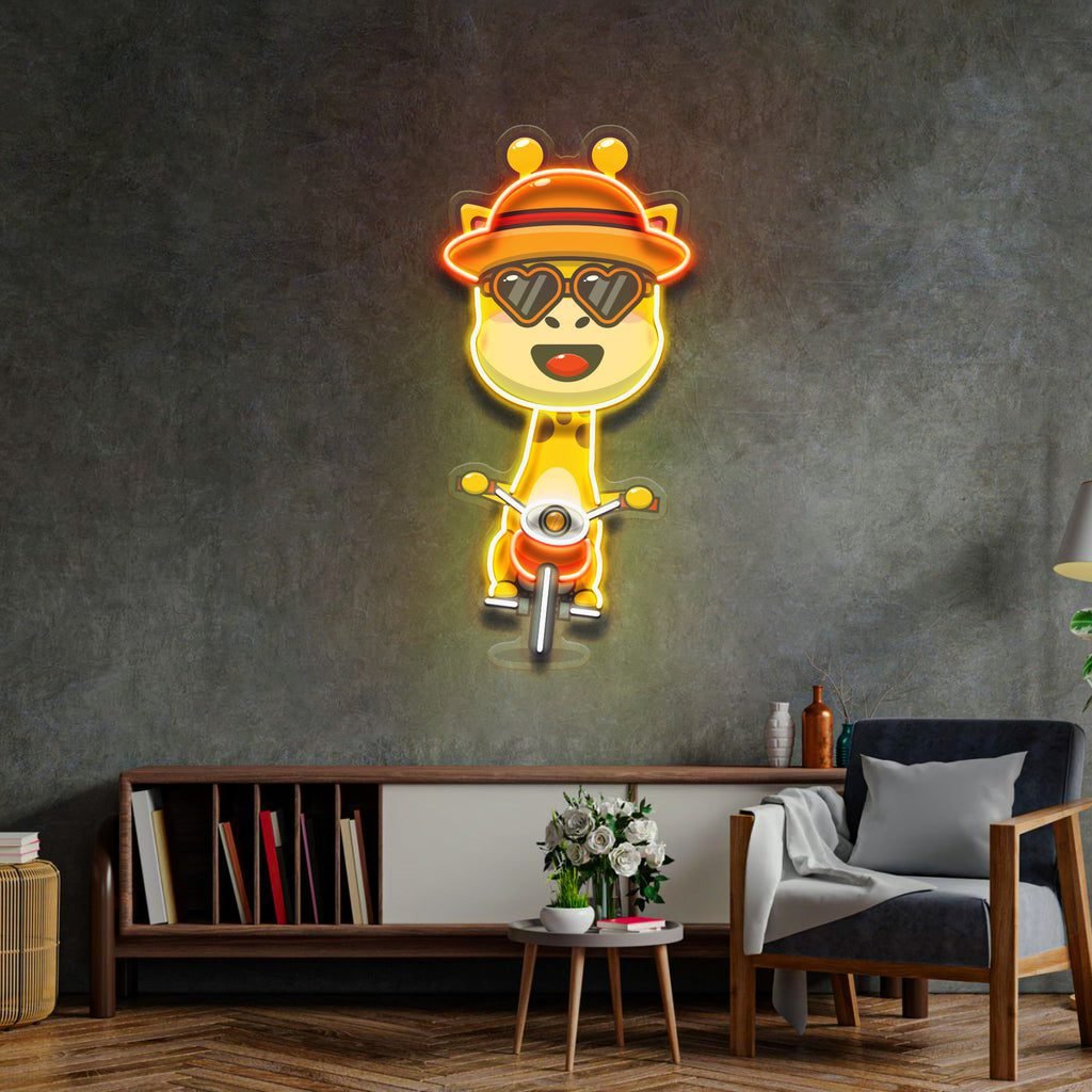 Cool Giraffe Riding A Motorcycle LED Neon Sign Light Pop Art - Image 4