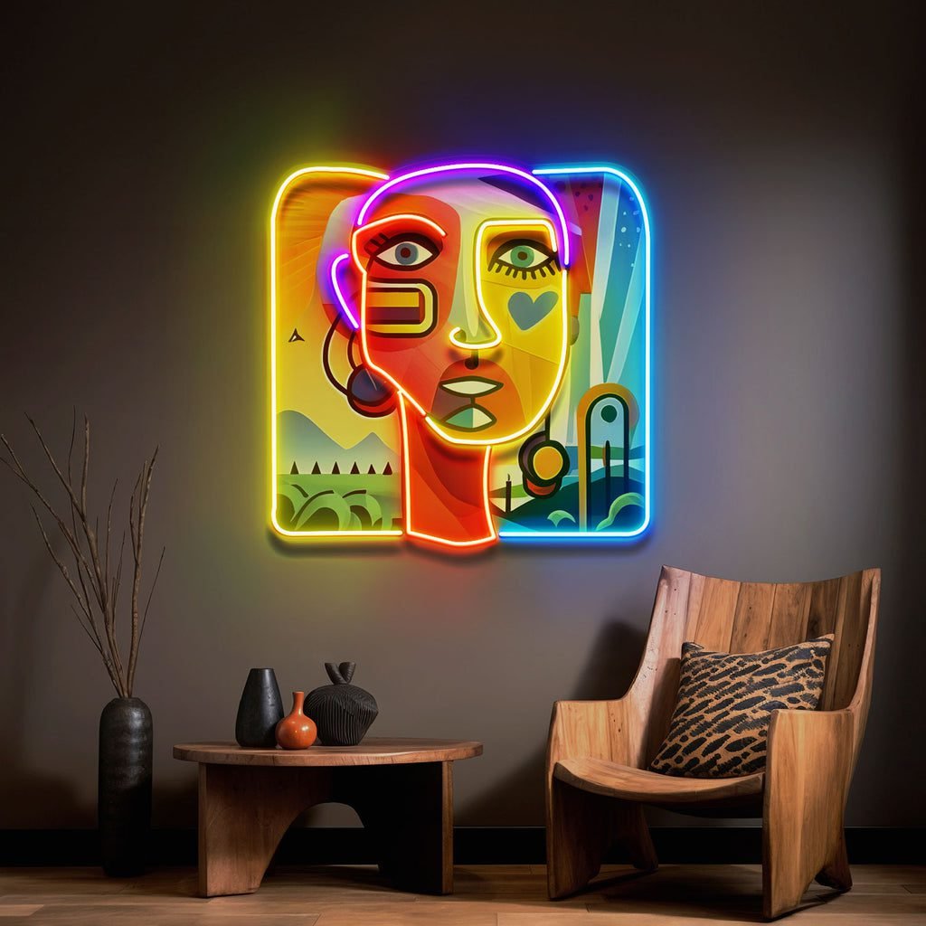Countryside Girl Portrait Abstract Art LED Neon Sign Light Pop Art - Image 3