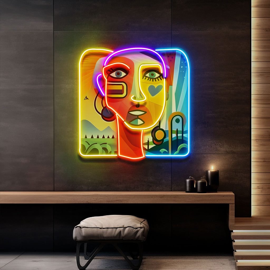 Countryside Girl Portrait Abstract Art LED Neon Sign Light Pop Art - Image 2
