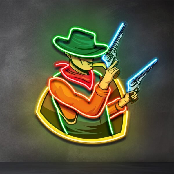 Cowboy Holding Gun LED Neon Sign Light Pop Art