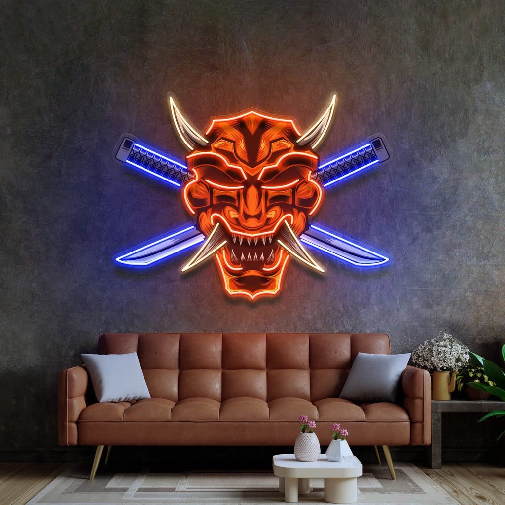 Crossed Knife Samurai Mask LED Neon Sign Light Pop Art - Image 3