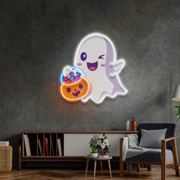 Cute Ghostface Giving Treats LED Neon Sign Light Pop Art