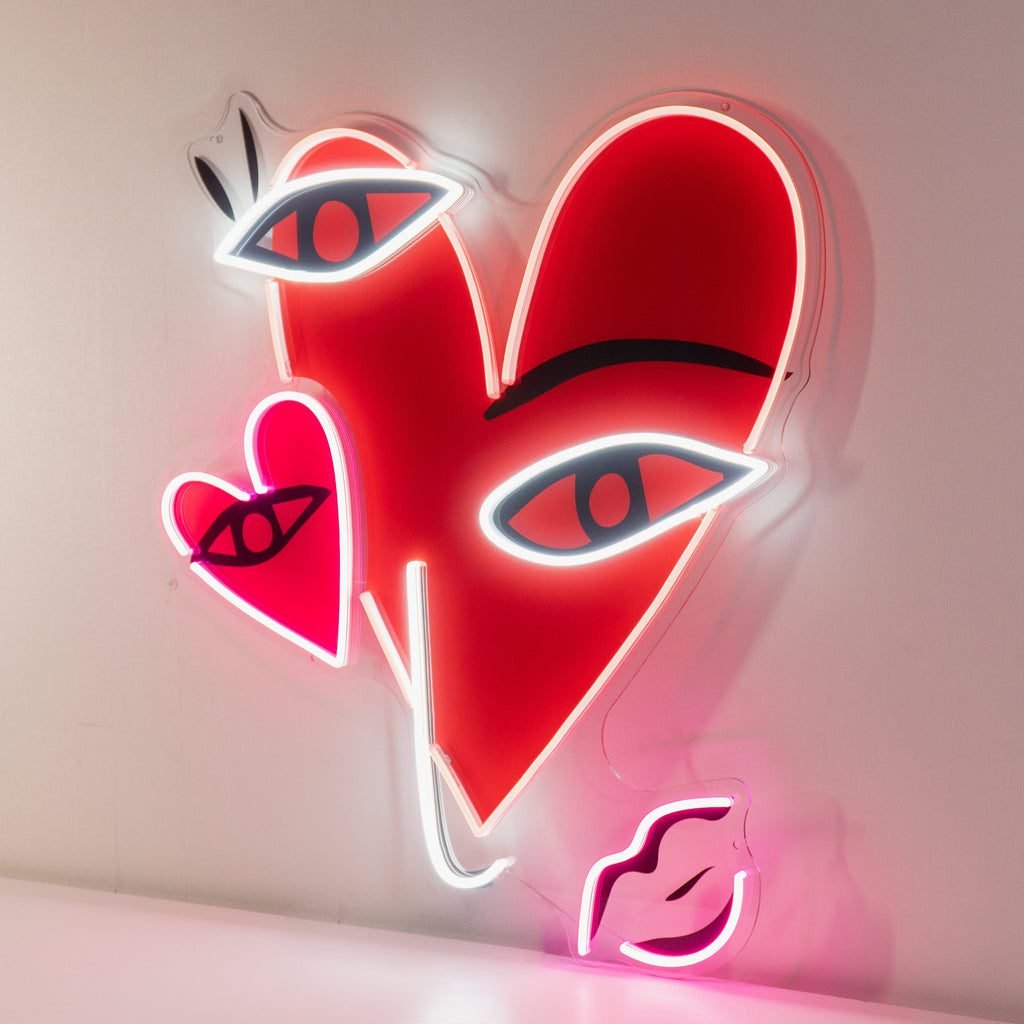 Abstract Face With Hearts LED Neon Sign Light