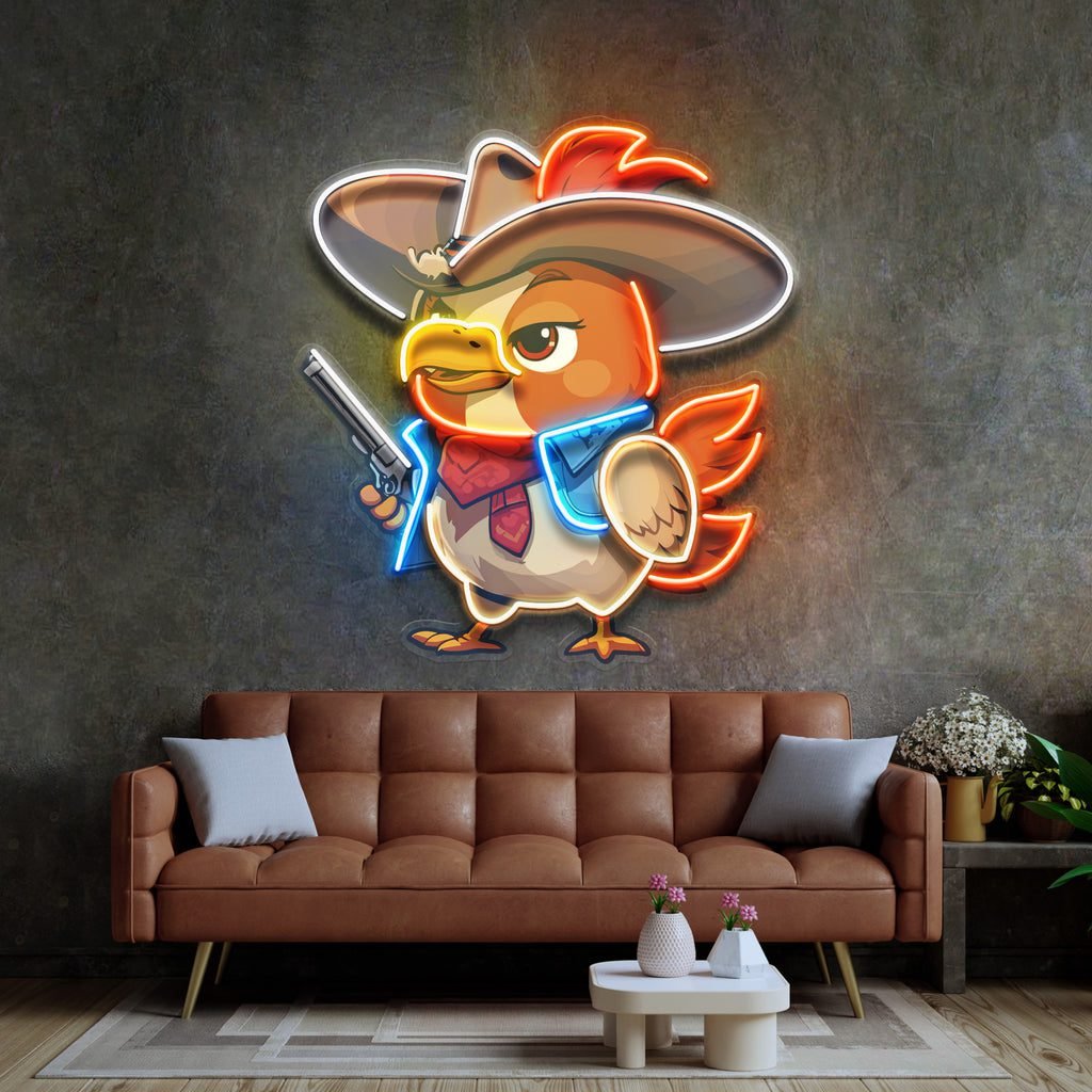 Hen As A Cowboy LED Neon Sign Light Pop Art - Image 3
