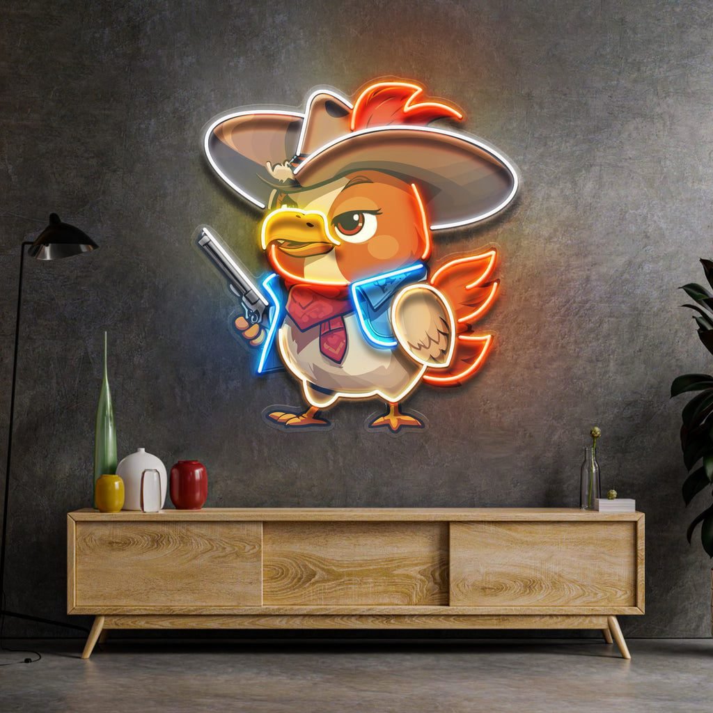 Hen As A Cowboy LED Neon Sign Light Pop Art - Image 2