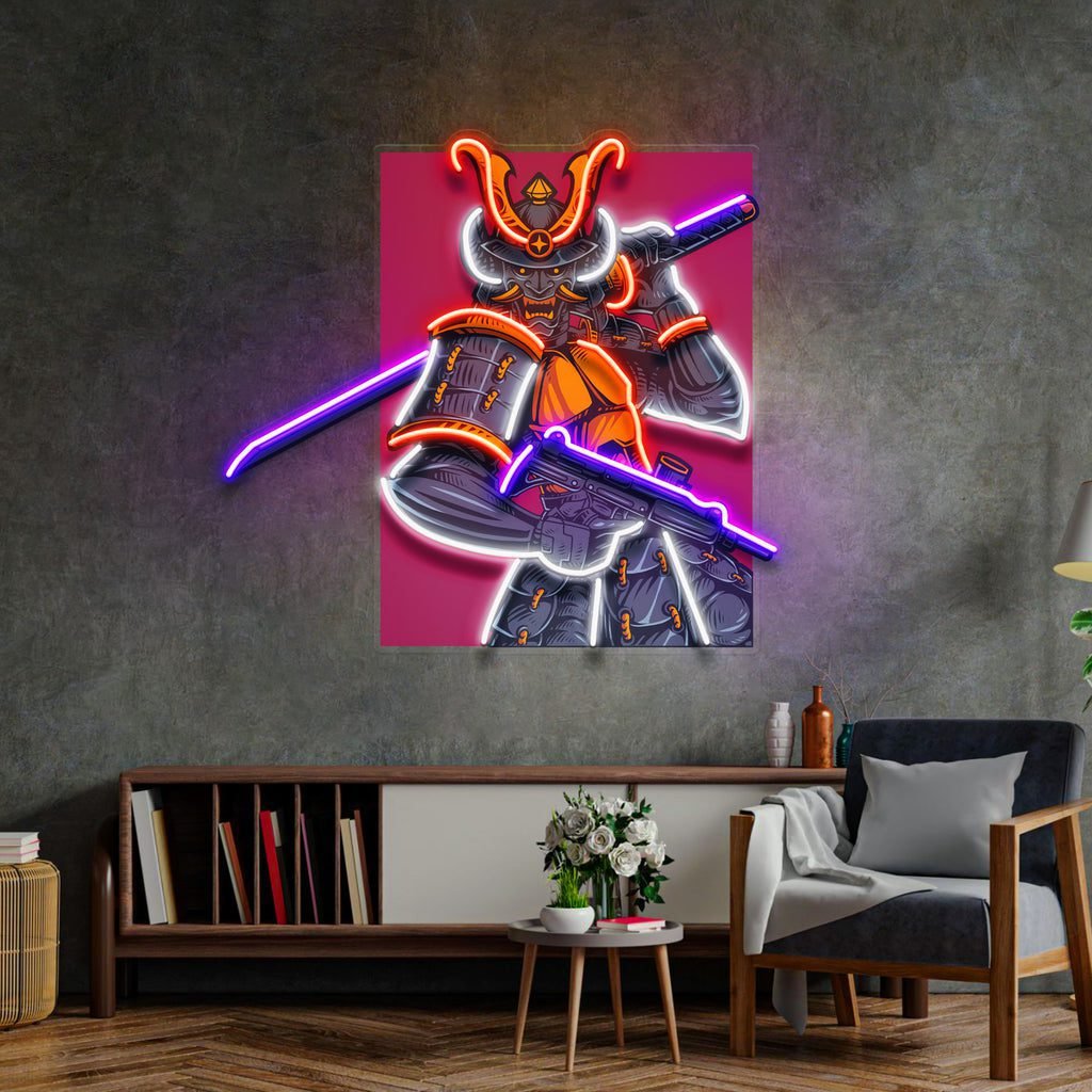 Oni Samurai Mascot LED Neon Sign Light Pop Art - Image 4
