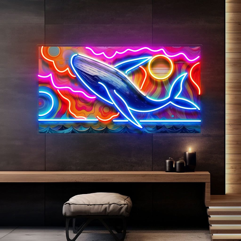 Whale Swimming In Abstract Art LED Neon Sign Light Pop Art - Image 2