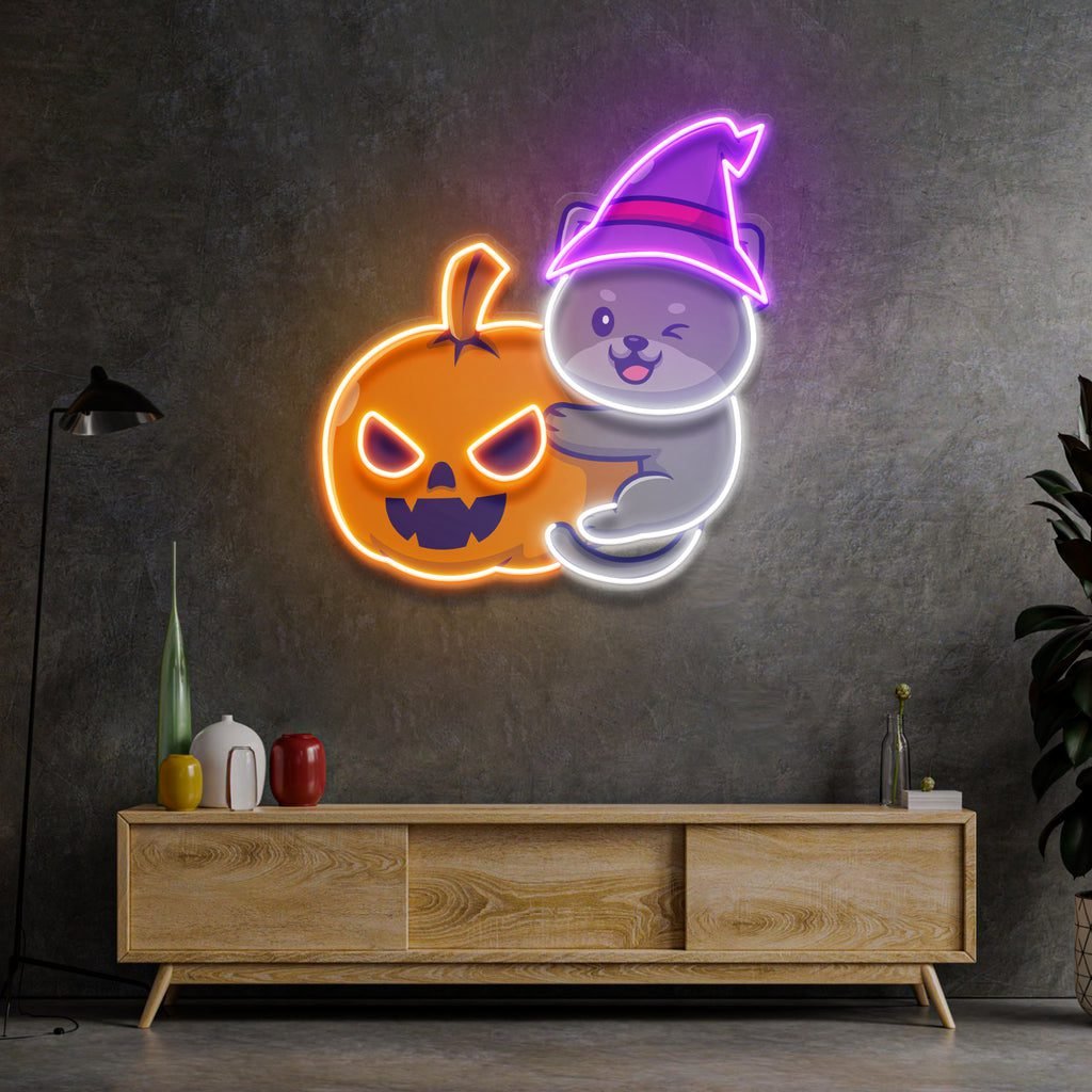 Dog And Pumpkin LED Neon Sign Light Pop Art - Image 2