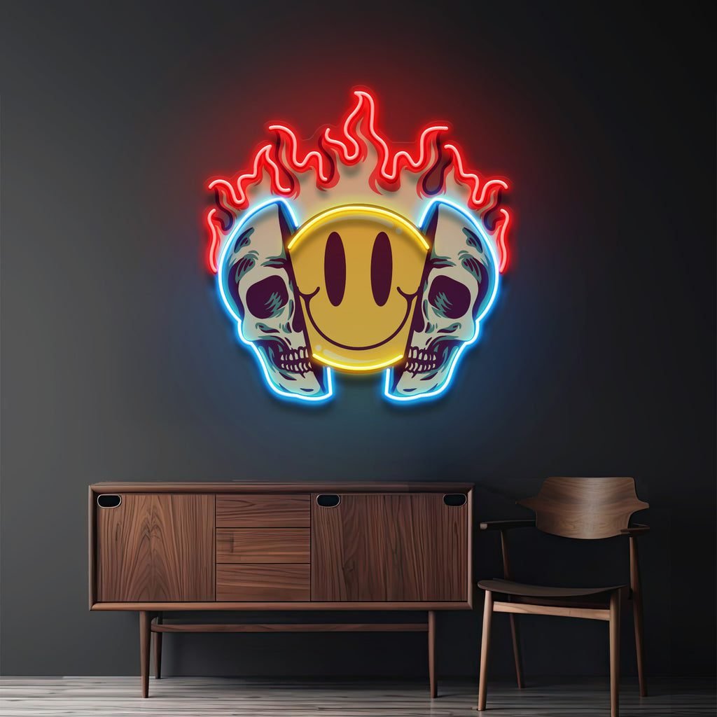 Fire Emoji Skull LED Neon Sign Light Pop Art - Image 2
