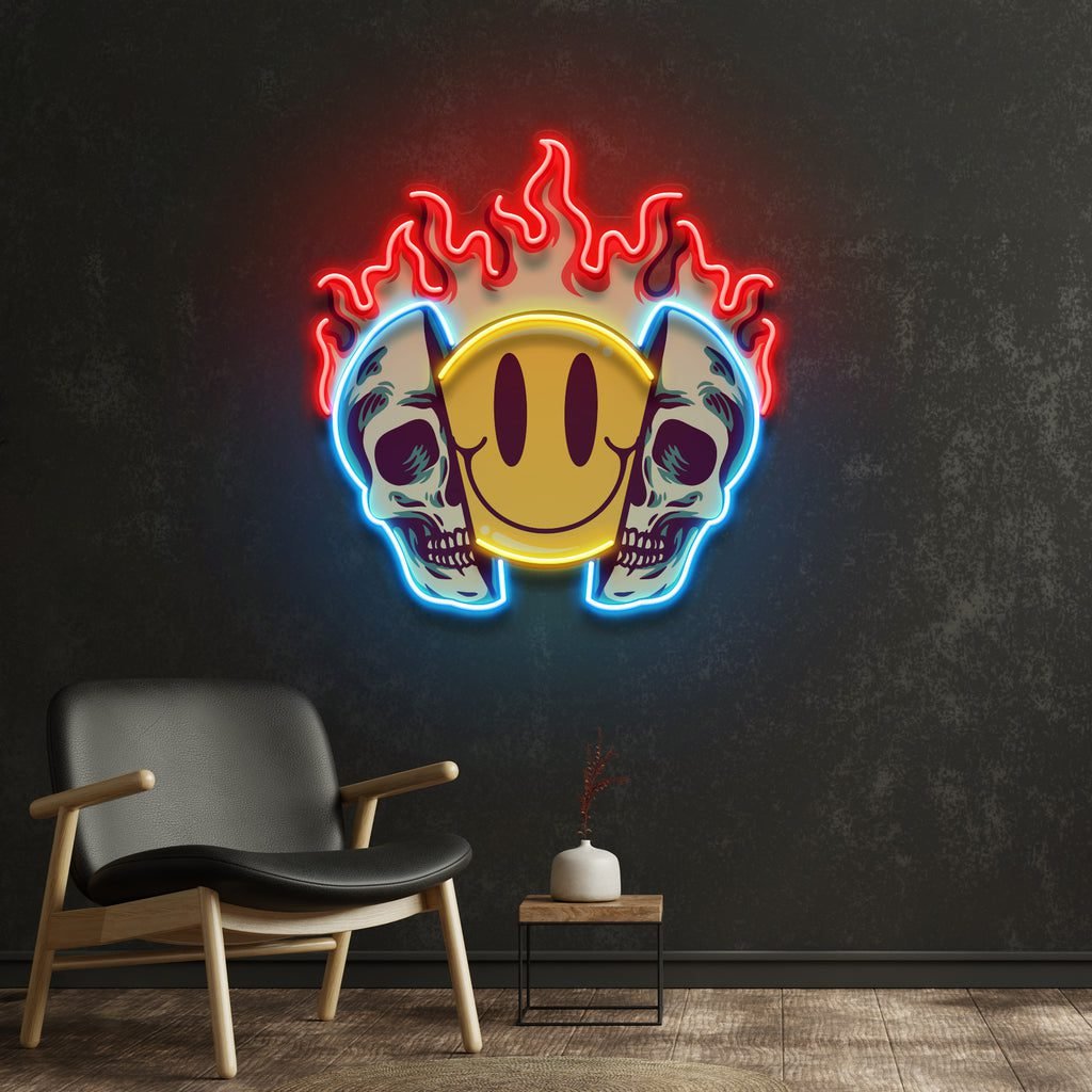 Fire Emoji Skull LED Neon Sign Light Pop Art - Image 3