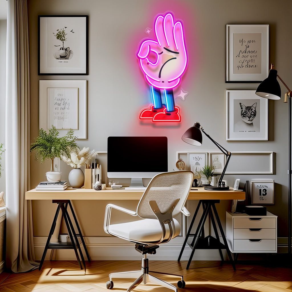 Flat Ok Fingers Hand LED Neon Sign Light Pop Art - Image 4