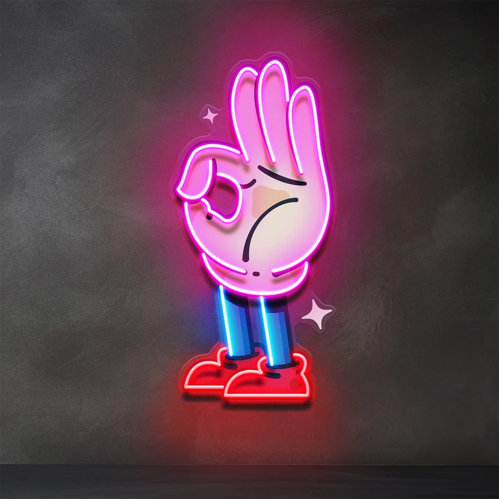 Flat Ok Fingers Hand LED Neon Sign Light Pop Art