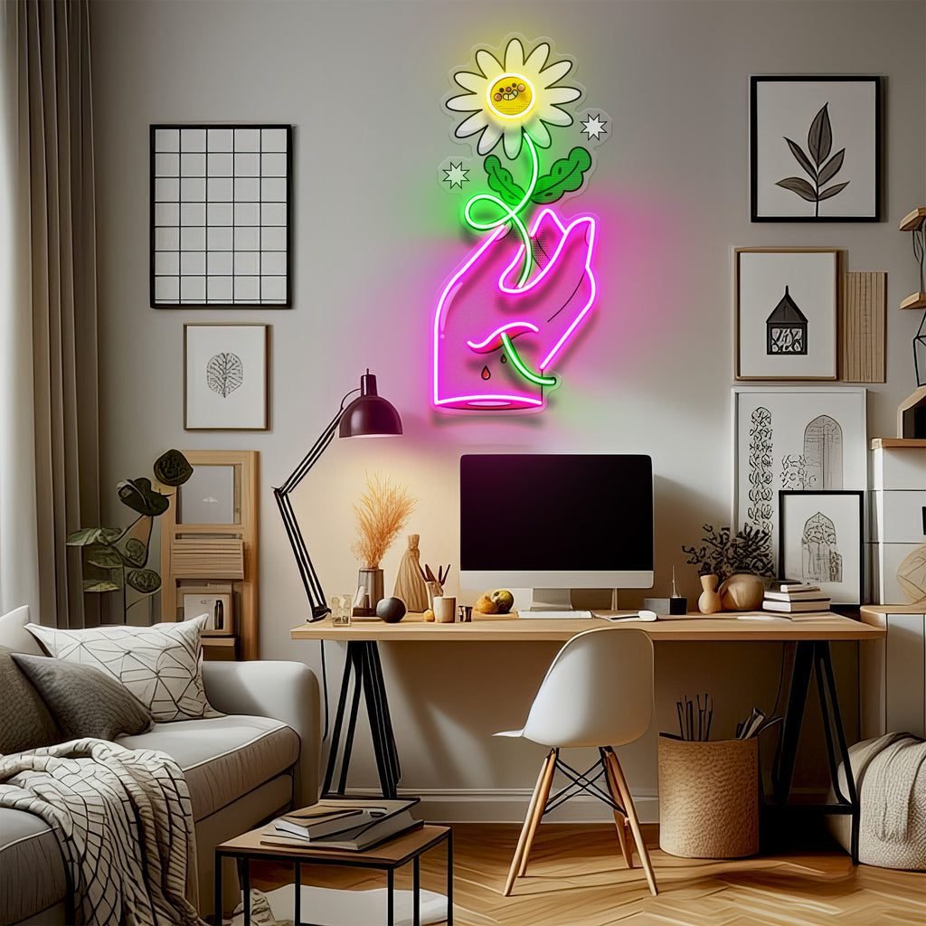 Hand Holding Flower LED Neon Sign Light Pop Art - Image 4