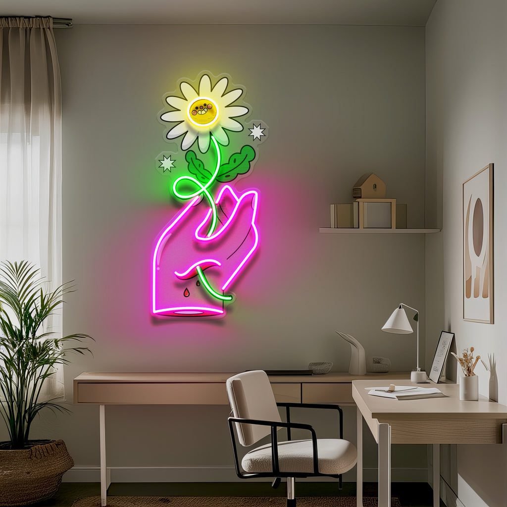Hand Holding Flower LED Neon Sign Light Pop Art - Image 2
