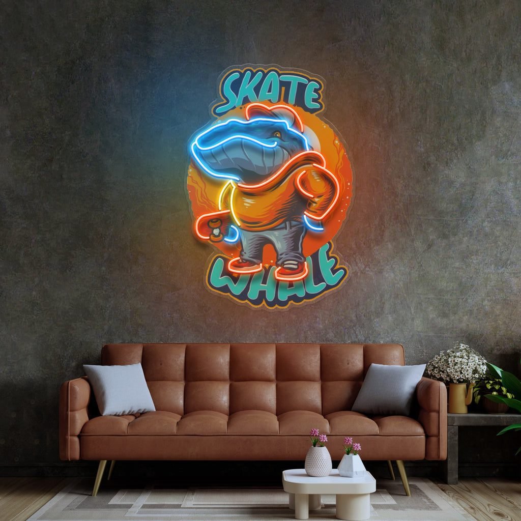 Skater Whale LED Neon Sign Light Pop Art - Image 3